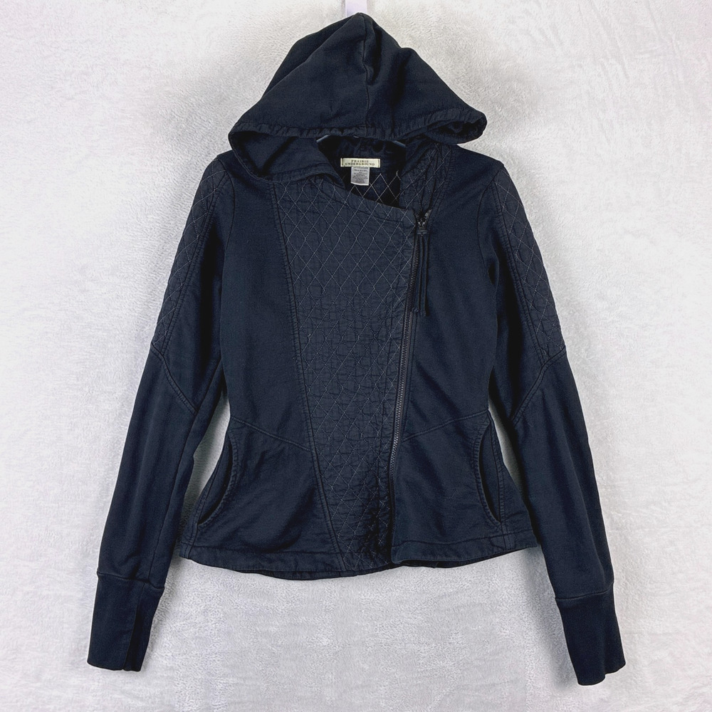 Prairie Underground Hoodie Womens S Black Quilted Jacket Organic Cotton USA